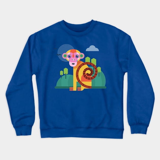Monkey Flat Geometric Design Crewneck Sweatshirt by Mako Design 